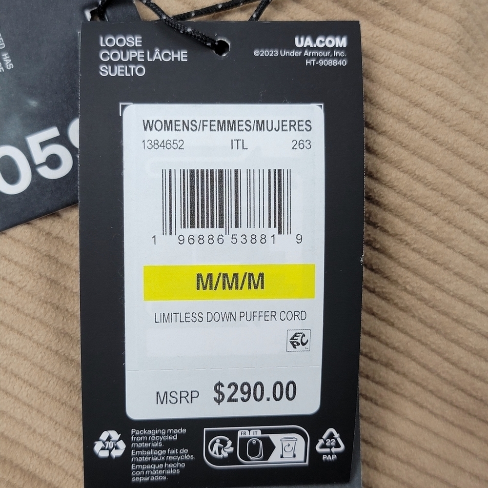 Under Armour Limitless Down Puffer Corduroy Jacket 700 FP Hooded Womens Sz M NEW - Picture 3 of 11